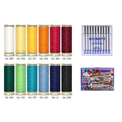 Gütermann 12 spoler a 100 meter Sew-All Thread inkl symaskinnåler og lknappenåler
