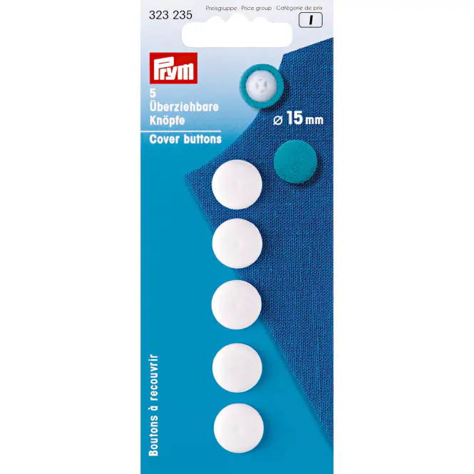 Hovedbilde Prym Overtrekkbare knapper 15mm 5stk hvit 323235