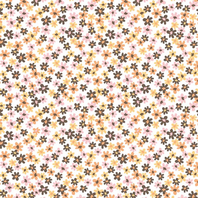 Hovedbilde Bomullspoplin, printed flowers, brown