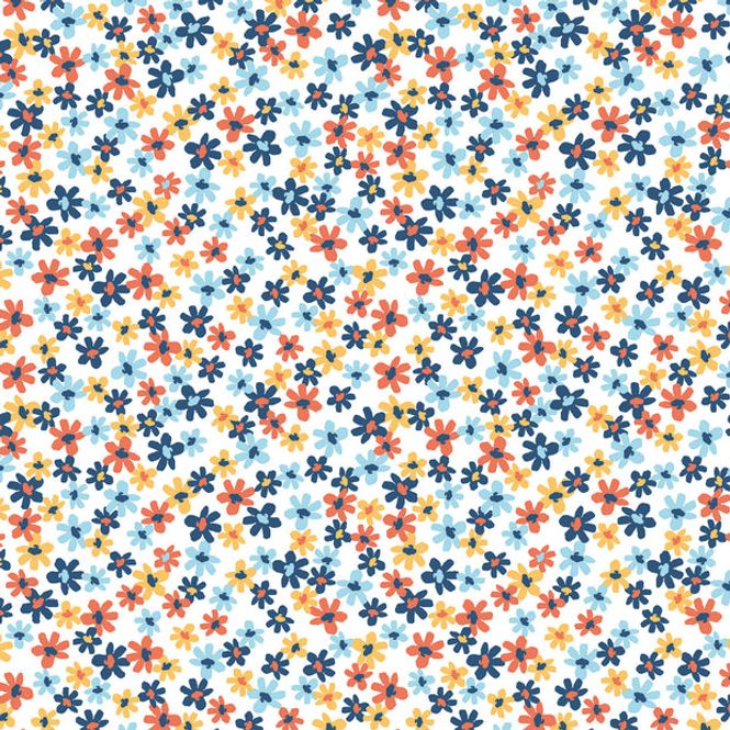 Hovedbilde Bomullspoplin, printed flowers, navy